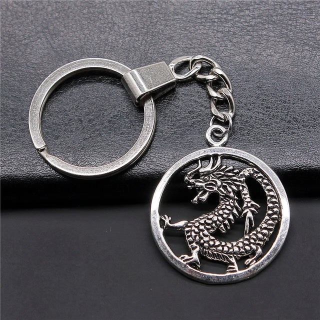 Antique Silver Dragon Keychain Pendant Fantasy Jewelry Gift