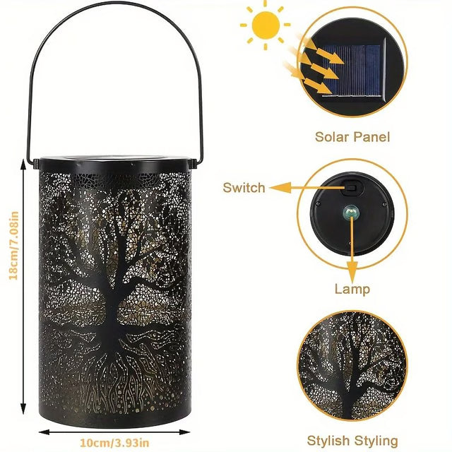 Outdoor Waterproof Hanging Solar Lantern Vintage Metal LED Big Tree Decorative Lights for Garden Yard Lawn Decor