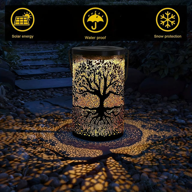 Outdoor Waterproof Hanging Solar Lantern Vintage Metal LED Big Tree Decorative Lights for Garden Yard Lawn Decor