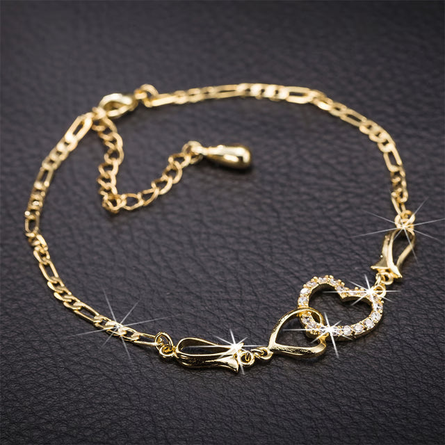 Double Heart Jewelry Set: Exquisite Necklace, Earrings & Bracelet - Romantic Bridal Fashion & Gifts for Her