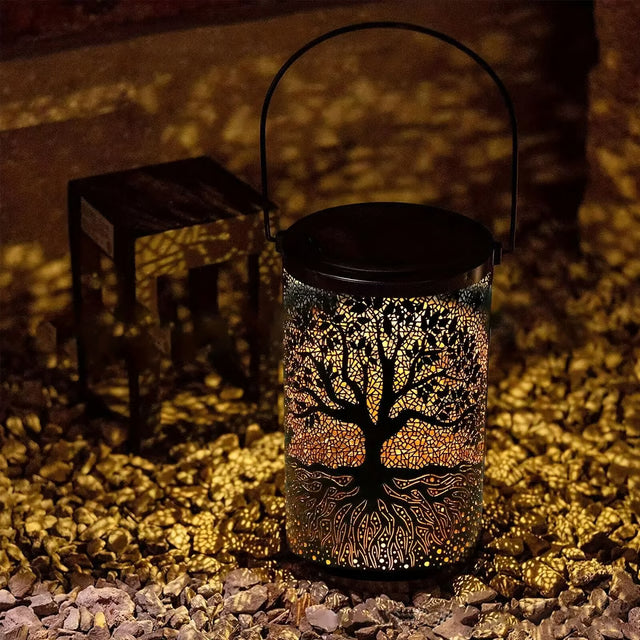 Outdoor Waterproof Hanging Solar Lantern Vintage Metal LED Big Tree Decorative Lights for Garden Yard Lawn Decor