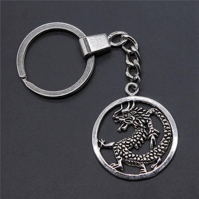 Antique Silver Dragon Keychain Pendant Fantasy Jewelry Gift